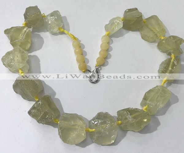 CGN142 19.5 inches 10*14mm - 20*30mm nuggets lemon quartz necklaces