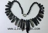 CGN192 23 inches 8*20mm - 11*60mm black agate stick necklaces