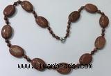 CGN201 22 inches 6mm round & 18*25mm oval goldstone necklaces