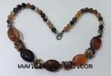 CGN273 18.5 inches 8mm round & 18*25mm oval agate beaded necklaces