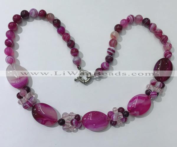 CGN274 18.5 inches 8mm round & 18*25mm oval agate beaded necklaces