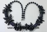 CGN305 27.5 inches chinese crystal & blue goldstone beaded necklaces