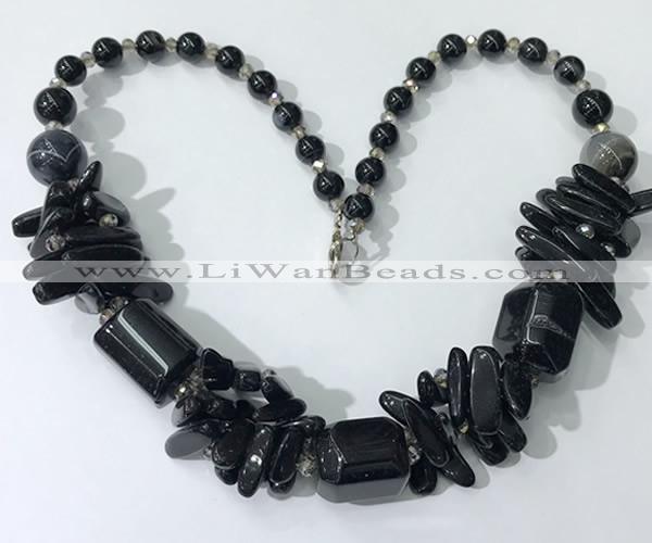 CGN339 20.5 inches chinese crystal & black agate beaded necklaces