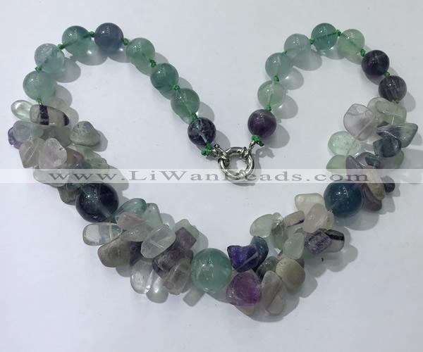 CGN371 19.5 inches round & chips fluorite beaded necklaces