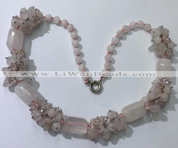 CGN385 23 inches chinese crystal & rose quartz beaded necklaces