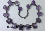 CGN441 21.5 inches freeform amethyst gemstone beaded necklaces