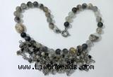 CGN475 21.5 inches chinese crystal & striped agate beaded necklaces