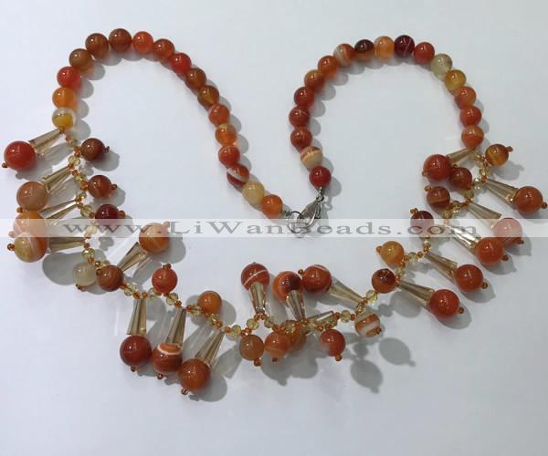 CGN499 21 inches chinese crystal & striped agate beaded necklaces