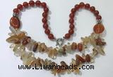 CGN520 23.5 inches chinese crystal & red agate beaded necklaces