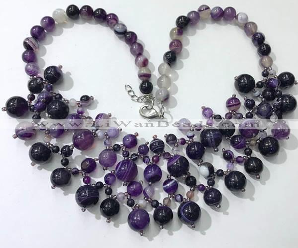 CGN569 19.5 inches stylish 4mm - 12mm striped agate beaded necklaces