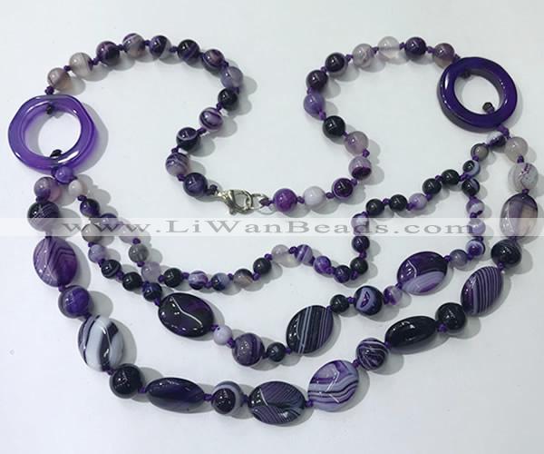 CGN597 23.5 inches striped agate gemstone beaded necklaces