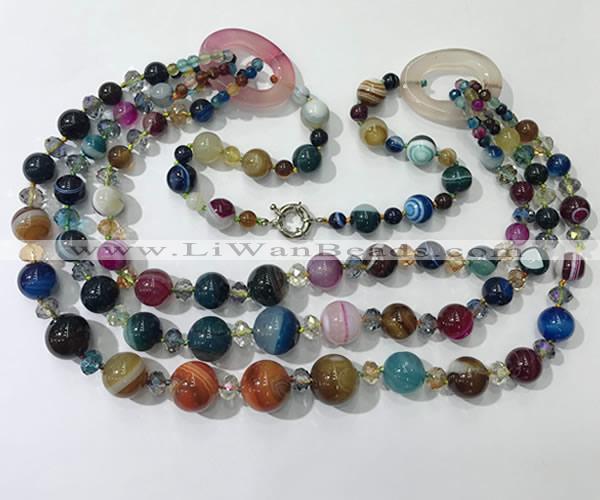 CGN614 24 inches chinese crystal & striped agate beaded necklaces