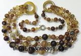 CGN621 24 inches chinese crystal & striped agate beaded necklaces