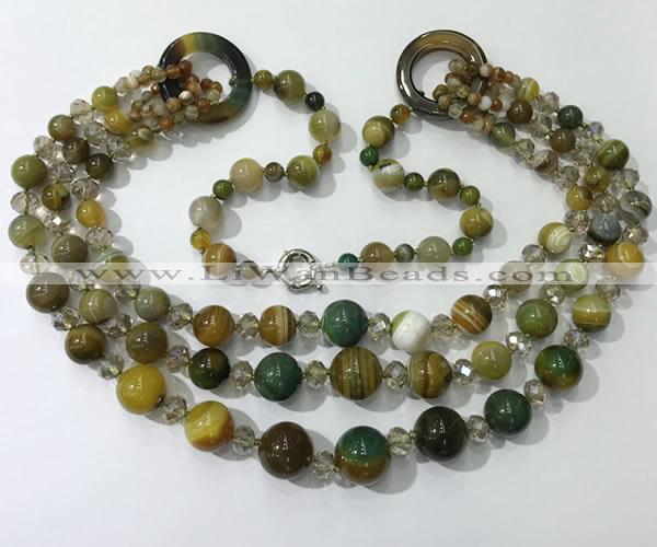 CGN629 24 inches chinese crystal & striped agate beaded necklaces