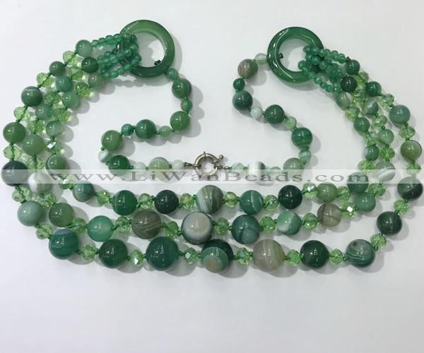 CGN630 24 inches chinese crystal & striped agate beaded necklaces