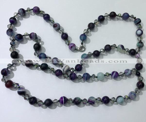 CGN663 22 inches chinese crystal & striped agate beaded necklaces