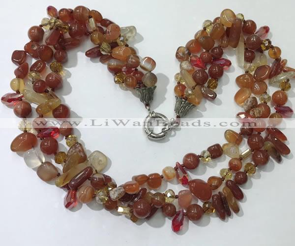 CGN712 22 inches fashion 3 rows red agate beaded necklaces