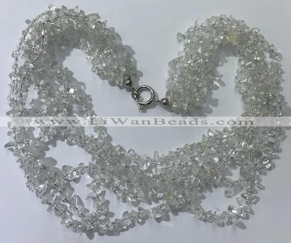 CGN720 19.5 inches stylish 6 rows white crystal chips necklaces