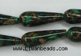 CGO132 15.5 inches 12*40mm teardrop gold green color stone beads