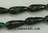 CGO137 15.5 inches 12*40mm faceted teardrop gold green color stone beads