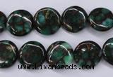 CGO141 15.5 inches 14mm flat round gold green color stone beads