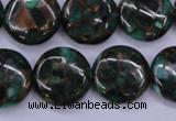 CGO144 15.5 inches 20mm flat round gold green color stone beads