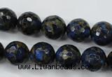 CGO176 15.5 inches 16mm faceted round gold blue color stone beads