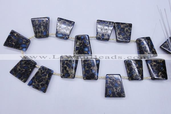 CGO215 Top-drilled 22*28mm trapezoid gold blue color stone beads