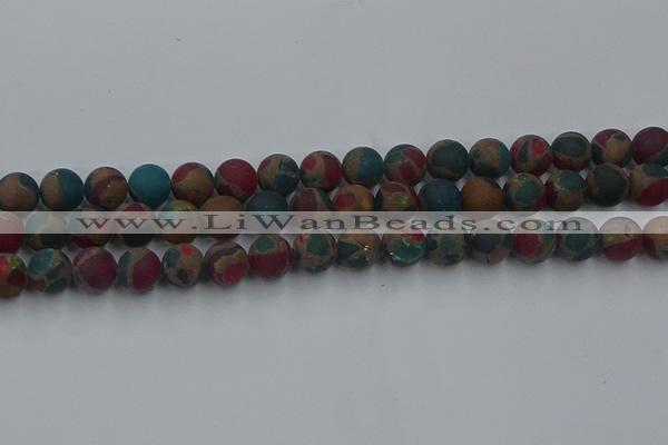 CGO268 15.5 inches 10mm round matte gold multi-color stone beads