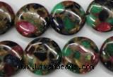 CGO35 15.5 inches 18mm flat round gold multi-color stone beads