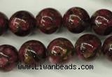 CGO57 15.5 inches 16mm round gold red color stone beads