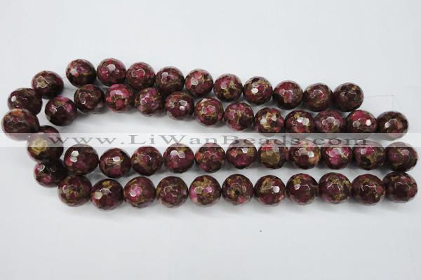 CGO65 15.5 inches 12mm faceted round gold red color stone beads