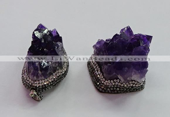 CGP1536 30*35mm - 28*40mm faceted nuggets druzy amethyst pendants