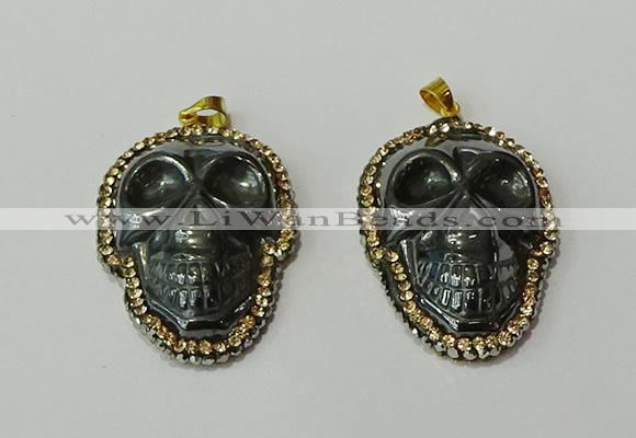 CGP159 25*35mm skull hematite gemstone pendants wholesale