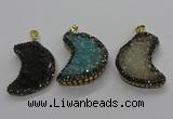 CGP3104 25*40mm moon-shaped druzy agate pendants wholesale