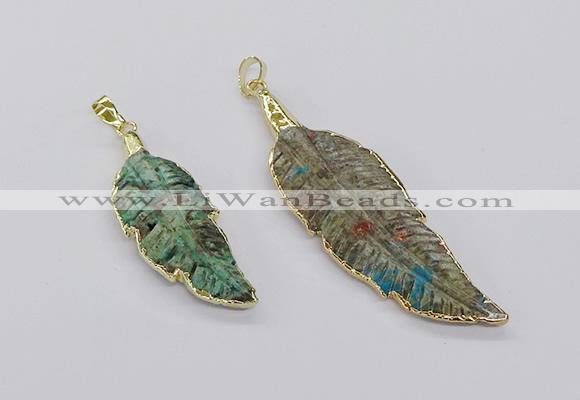 CGP3274 20*50mm - 25*65mm feather ocean agate pendants