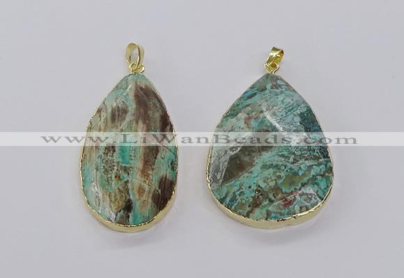 CGP3278 30*45mm - 35*50mm faceted teardrop ocean agate pendants