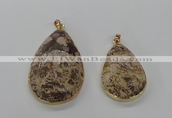 CGP3441 30*45mm - 35*55mm flat teardrop ocean agate pendants