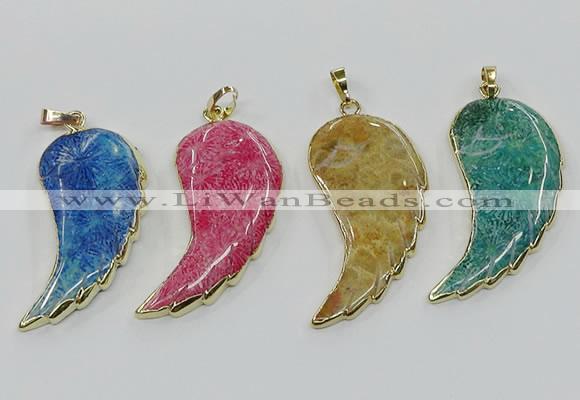 CGP3497 22*45mm - 25*50mm wing-shaped fossil coral pendants