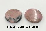 CGP3624 48mm - 51mm flat round rhodochrosite gemstone pendants