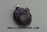 CGP365 30*40mm - 35*45mm freeform crystal glass & amethyst pendants