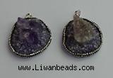 CGP366 30*40mm - 35*45mm freeform crystal glass & amethyst pendants