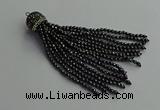 CGP682 3mm faceted round handmade hematite beaded tassel pendants