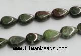 CGR08 16 inches 8*12mm flat teardrop green rain forest stone beads