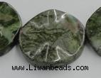 CGR21 16 inches 30mm wavy coin green rain forest stone beads wholesale