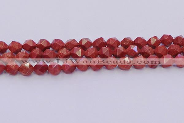 CGS453 15.5 inches 10mm faceted nuggets goldstone beads wholesale