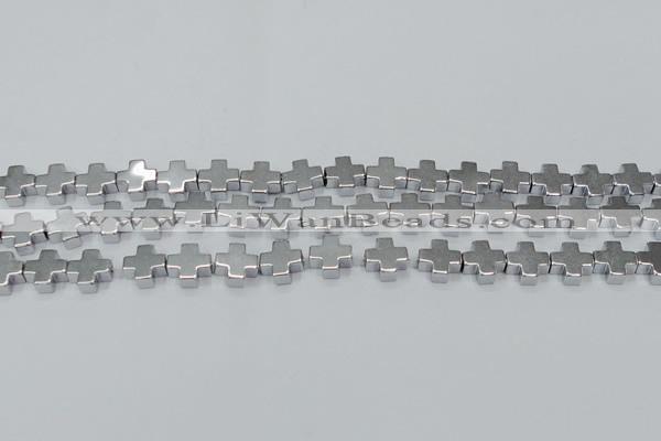 CHE1007 15.5 inches 10*10mm cross plated hematite beads wholesale