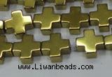 CHE1008 15.5 inches 10*10mm cross plated hematite beads wholesale