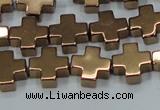 CHE1009 15.5 inches 10*10mm cross plated hematite beads wholesale