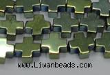 CHE1010 15.5 inches 10*10mm cross plated hematite beads wholesale